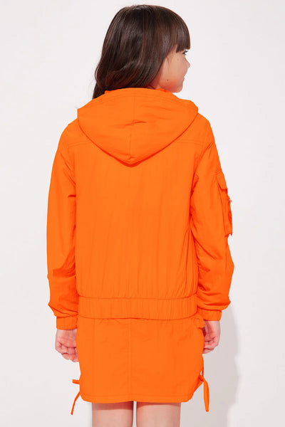 Girl's Cargo Pockets Hooded Jacket