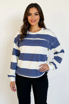 Long Sleeve Striped Round Neck Top