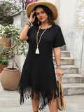 Plus Size Round Neck Short Sleeve Midi Dress