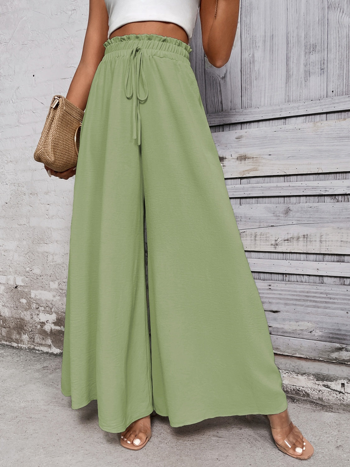 Women's Tied High Waist Wide Leg Pants