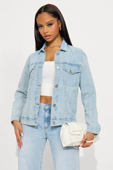 Rhinestone Embellished Denim Jacket Light Wash