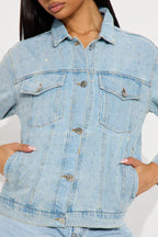 Rhinestone Embellished Denim Jacket Light Wash