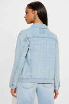 Rhinestone Embellished Denim Jacket Light Wash