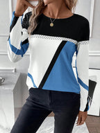 Contrast Round Neck Long Sleeve Top