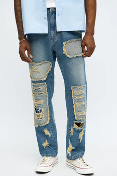 Men's Slim Patch Distressed Jeans