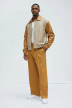 Men's No Pockets Contrast Faux Leather Jacket
