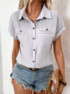 Short Sleeve Pleated Detail Collared Neck Shirt