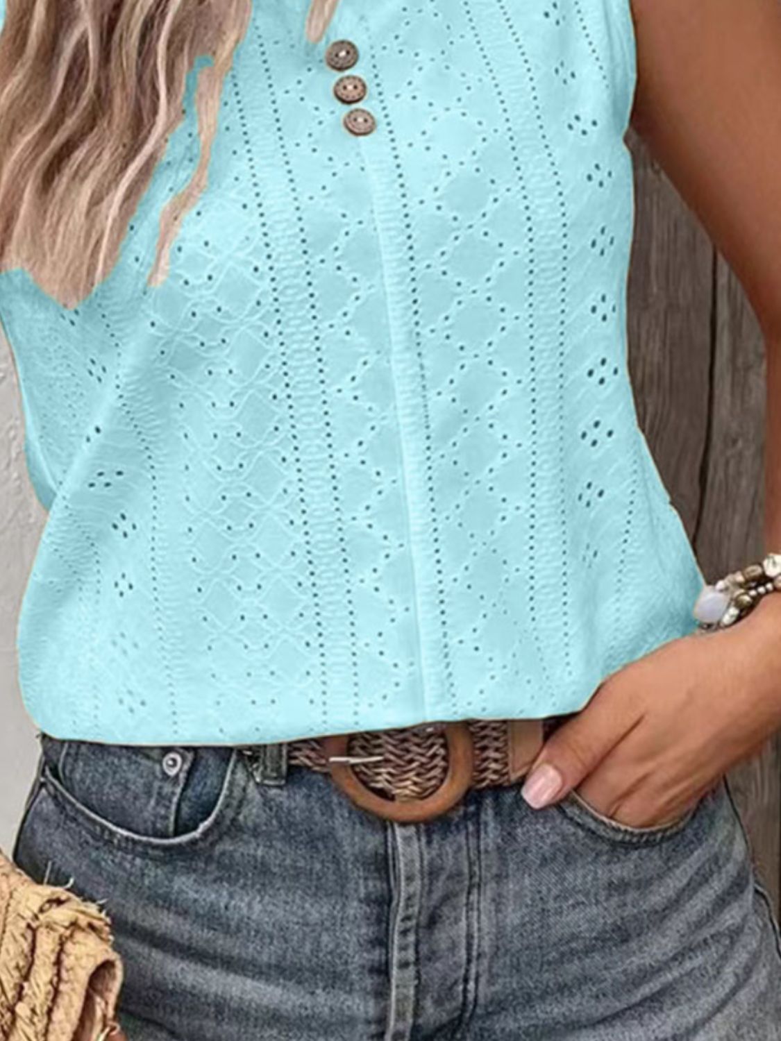 Sleeveless Eyelet V-Neck Top