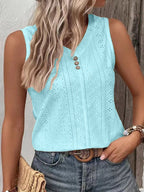 Sleeveless Eyelet V-Neck Top