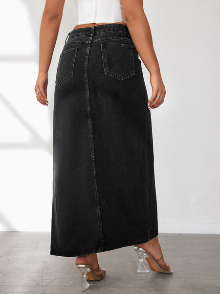 Women's High Rise Slit Denim Skirt