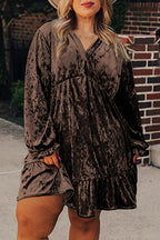 Plus Size Long Puff Sleeve Velvet Babydoll Mini Dress