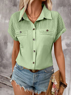 Short Sleeve Pleated Detail Collared Neck Shirt