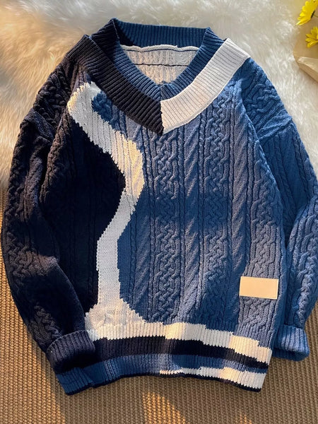Men's Color Block V-Neck Knit Sweater