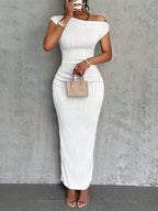 Textured Single Shoulder Maxi Dress