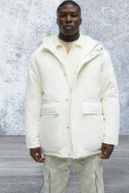 Men's Thick Padded Hooded Off White Coat