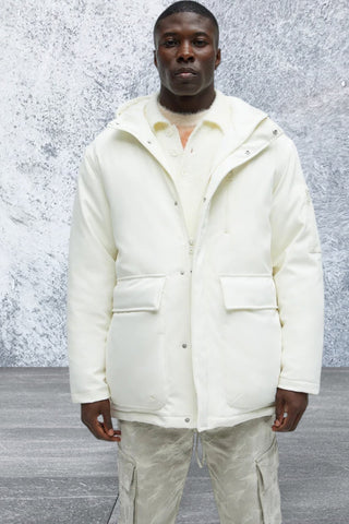 Men's Thick Padded Hooded Off White Coat