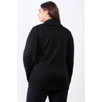 Plus Size Black Lurex Draped Collar Side Zip Up Jacket