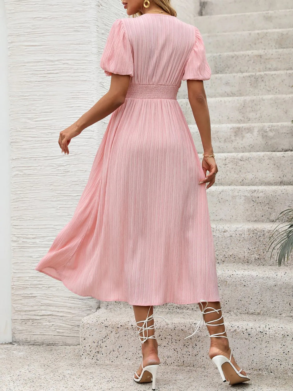 V-Neck Puff Sleeve Dress