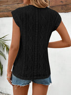 Women's Eyelet Round Neck Cap Sleeve Top