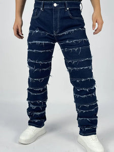 Men's Slim Fit Distressed Jeans with Ring Stitching