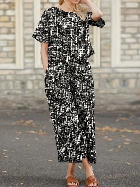Round Neck Short Sleeve Top and Pants Set