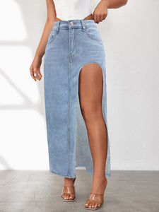 Women's High Rise Slit Denim Skirt