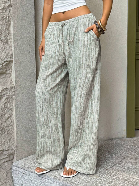 Women's Casual Elastic Waist Pocket Drawstring Straight Leg Pants