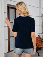 Short Sleeve V-Neck Cold Shoulder Top