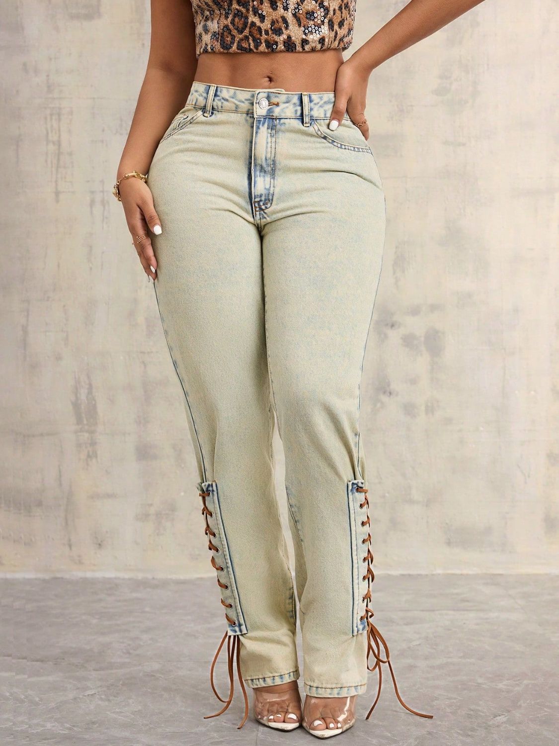 Women's Lace-Up High Rise Jeans