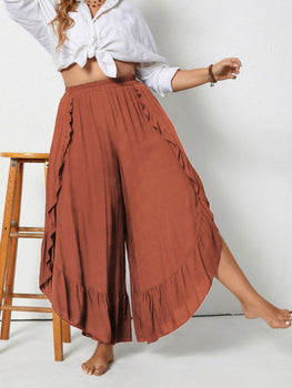 Plus Size Ruffled Wide Leg Pants