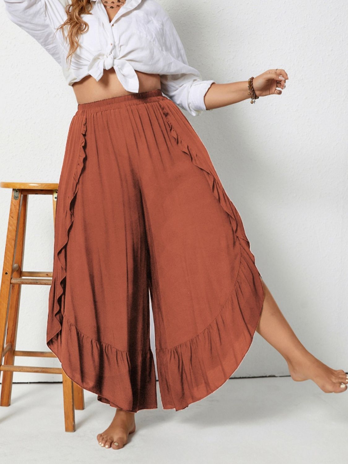 Plus Size Ruffled Wide Leg Pants