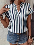 Short Sleeve Striped Notched Top