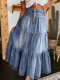 Women's Tiered Button-Fly Denim Skirt