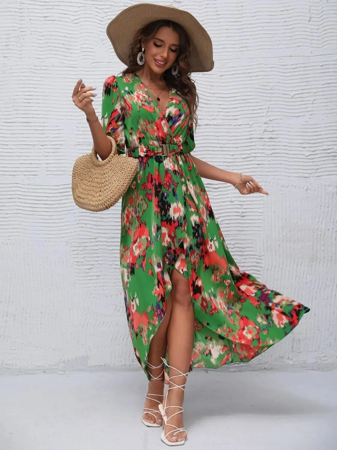 Short Sleeve High Low Maxi Dress