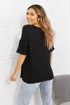 Half Sleeve Black Animal Print Textured Top
