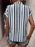Short Sleeve Striped Notched Top