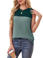 Sleeveless Color Block Round Neck Top