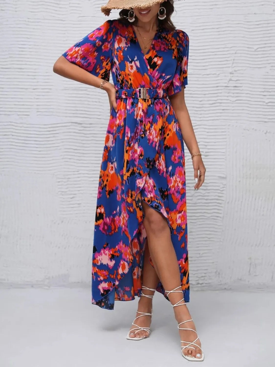 Short Sleeve High Low Maxi Dress