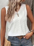 Sleeveless Eyelet V-Neck Top