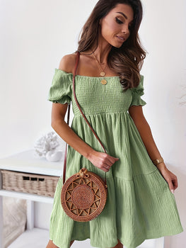 Ruffled Off-Shoulder Short Sleeve Dress