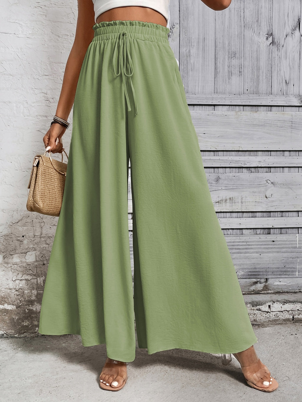 Women's Tied High Waist Wide Leg Pants
