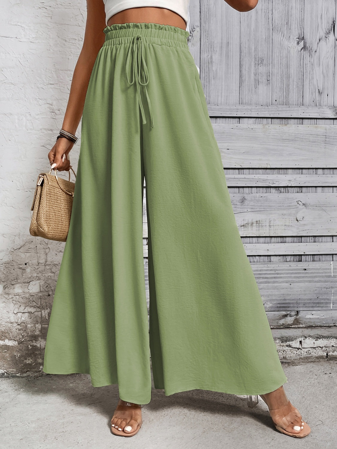 Women's Tied High Waist Wide Leg Pants
