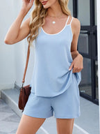 Casual Ribbed Tank Top and Shorts Set