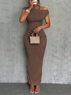 Textured Single Shoulder Maxi Dress