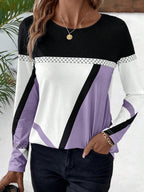 Contrast Round Neck Long Sleeve Top
