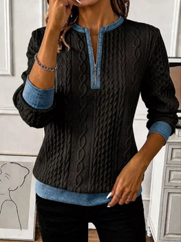 Denim Contrast Trim Quarter Zipper Sweatshirt