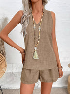 Sleeveless Notched Tank and Shorts Set