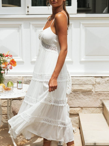Sleeveless Lace Trimmed Tiered Midi Cami Dress