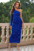 One-Shoulder Long Sleeve Evening Dress