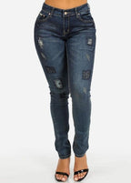 Juniors stretchy high rise skinny dark blue jeans